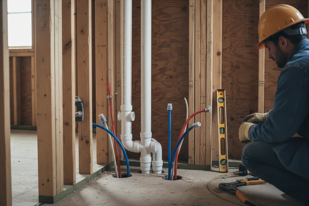 Drain and supply rough-in during Sump Pump Repair in Souderton